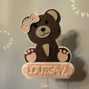 Personalized Glitter Teddy Bear Cake Topper